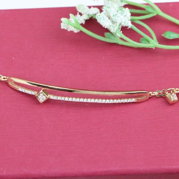 "Elegant Rose Gold Chain Bracelet with Cubic Zirconia Detailing, XPBL0974 - Picture 10 of 12